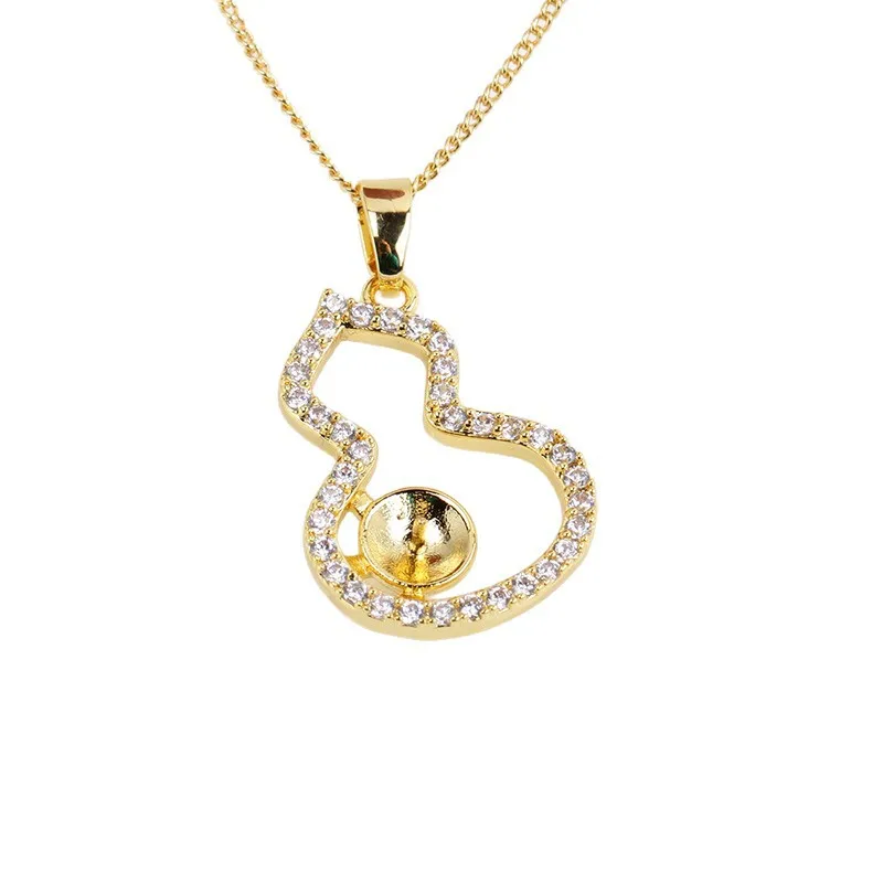 14K Gold Injection Empty Tray Plated Gold Craftsmanship, Gourd Zircon Pearl Pendant Necklace Temperament Women's DIY Accessories