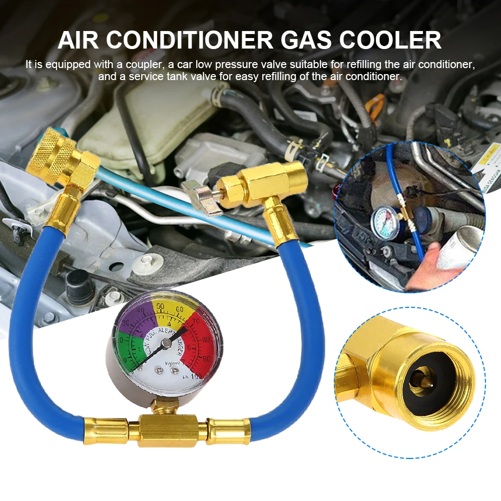 R134A Air Conditioner Gas Cooler with Measuring Gauge Recharge Measuring Hose Can Tap Gauge A/C Refrigeration Charging Pipes