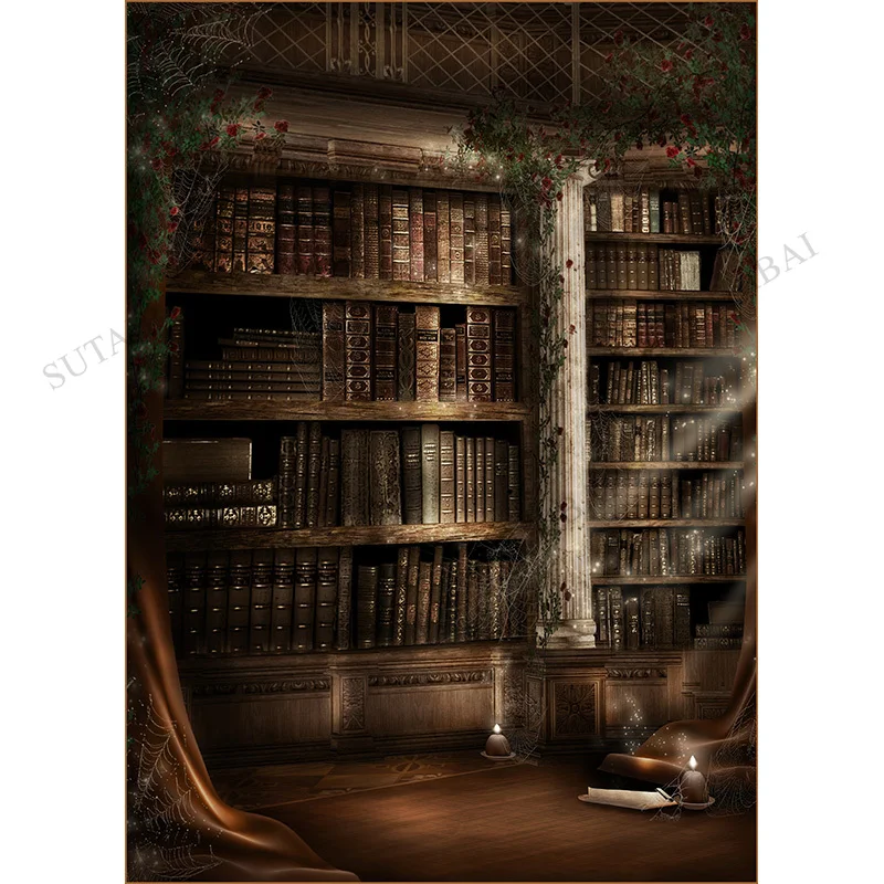 Goth Fairy Tale Old Palace Bookshelf Arch Window Baby Portrait Backdrops Halloween Photo Backgrounds