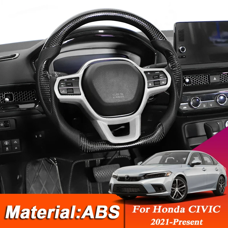 2pcs ABS Car Styling Internal Steering Wheel Frame Cover Sequin Sticker Frame For Honda Civic 2021-Present Auto Accessory