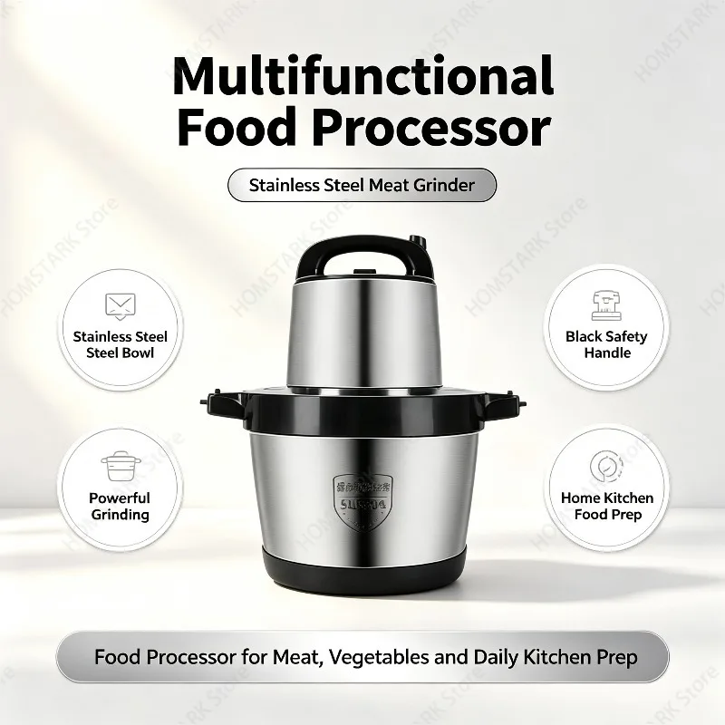 8L Stainless Steel Electric Meat Grinder, Multi-function Food Chopper, Garlic Vegetable Mincer For Kitchen Prep Home Supply