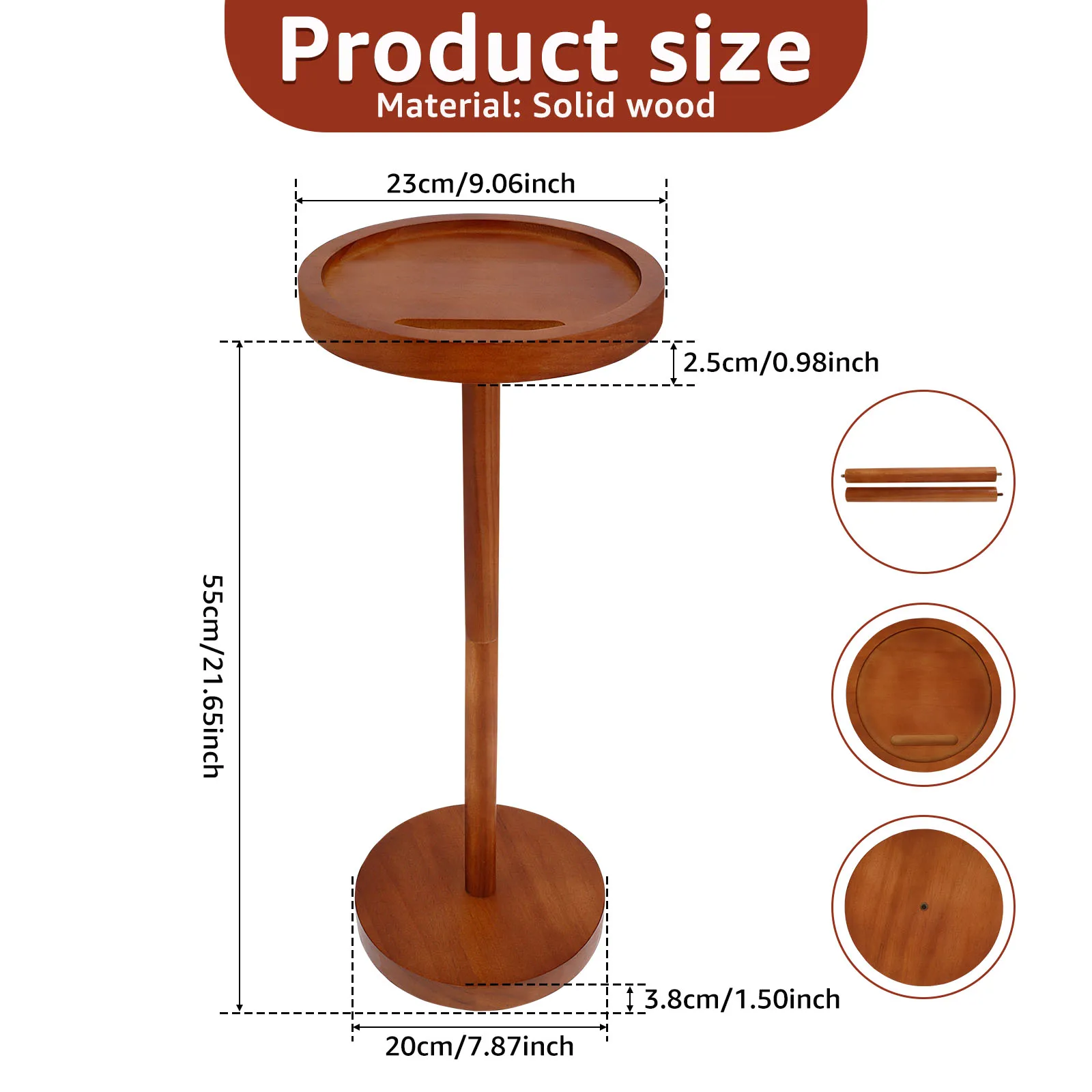 Round Wooden Side Table High 55cm Drink Table with Phone Holder Nightstand Side Table, Storage Desk, Coffee Table for Bedroom image 4