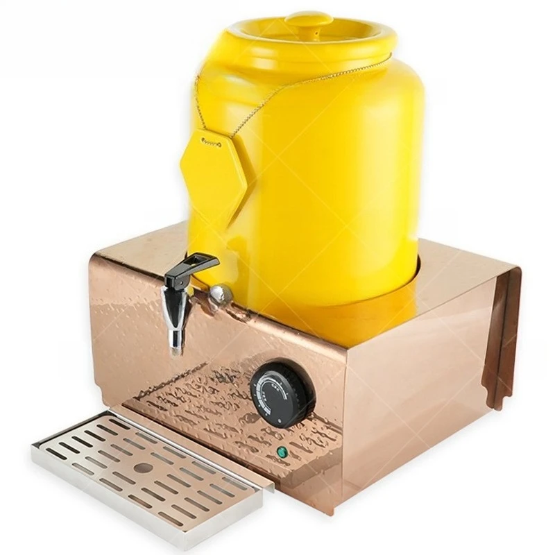 Factory produces yellow ceramic juice milk dispenser with rose gold electric heating base