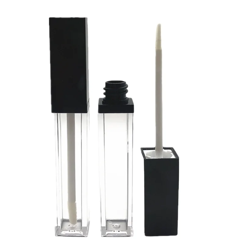 

10/30pcs Square Clear Lipgloss Wand Tube 8ml Black Lid Lip Gloss Bottle Liquid Eyeshadow Container Private Label Lip Gloss Tube