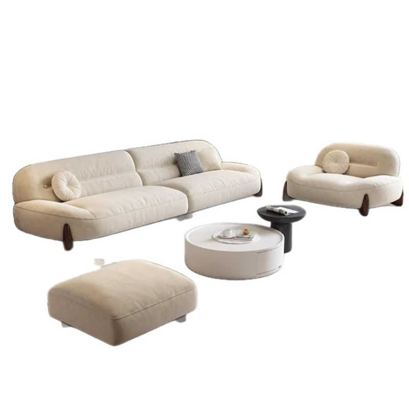 Italian simple cream sofa flannel sofa living room small apartment straight row light luxury sofa