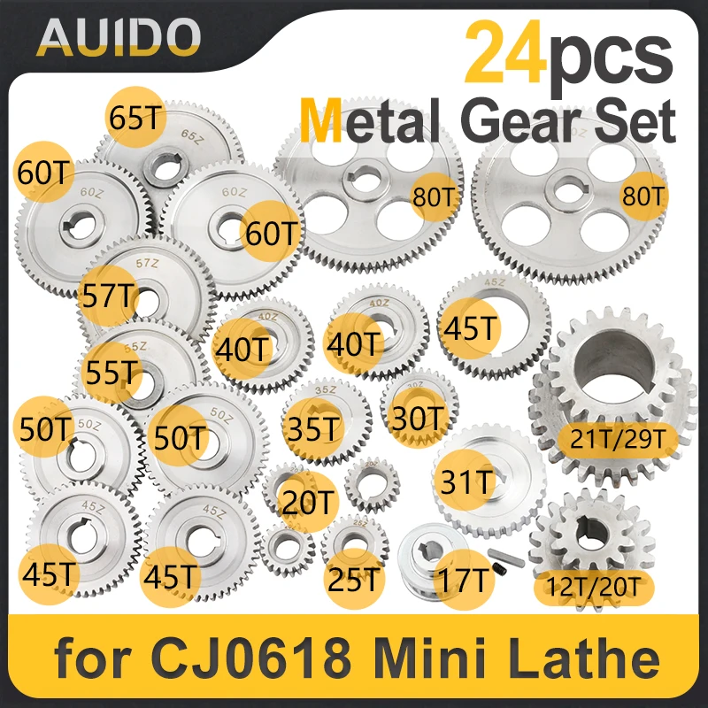 

Mini Lathe Metal Gears Kit, Synchronous Wheel, Feed Gear, Spindle Duplex Gear, Exchange Gears Set, CJ0618, 24Pcs