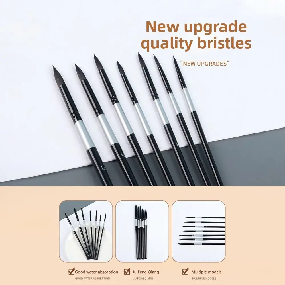 7Pcs/Set Squirrel Hair Bristles Watercolor Brush Round/Pointed Tips Beginner Artist Kit Gouache Painting Pen Paint Brushes Set