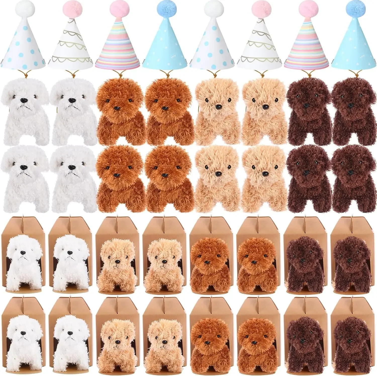 Mini Stuffed Animals Plush Toy Set Includes 20 Birthday Hats 20 Kraft Paper Boxes for Boys and Girls Animal Theme Birthda