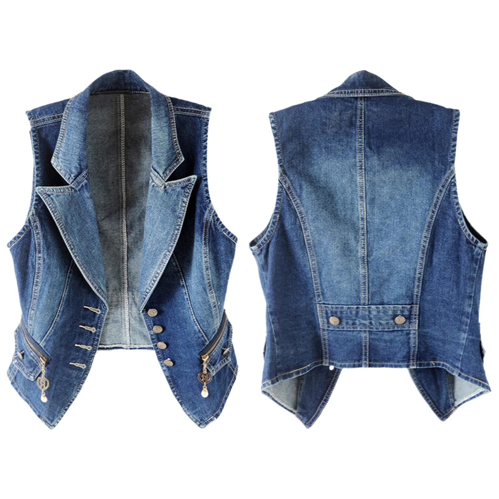 

Women Denim Tank Top Stylish Jean Vest Notch Lapel Sleeveless Front Button-down Slim Cardigan Waistcoat for Daily Out Hiking