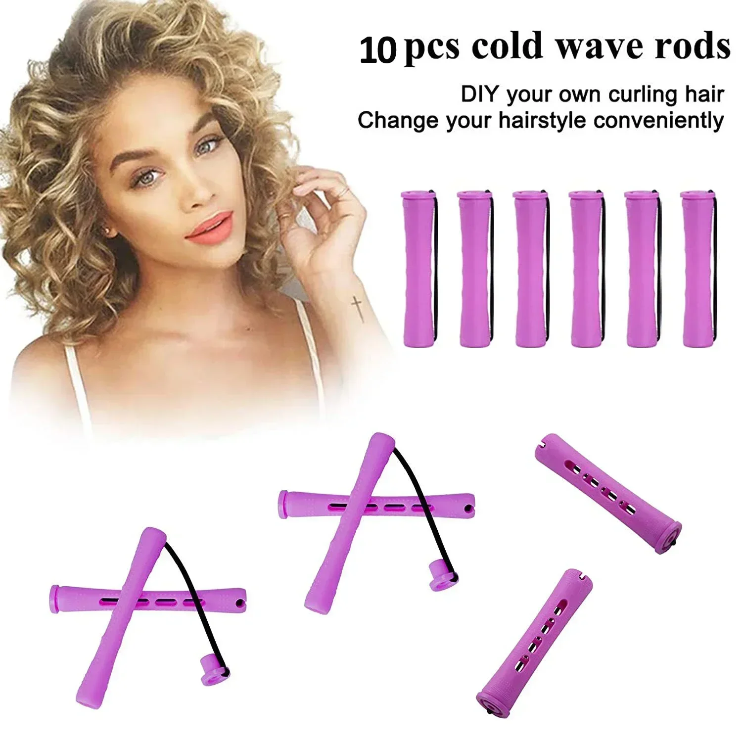 10pc Hair Curlers Perm Rods Heatless Short Cold Wave Rods Hair Curler Perming Rods Hair Curling Rollers Curling Hairs Style Tool