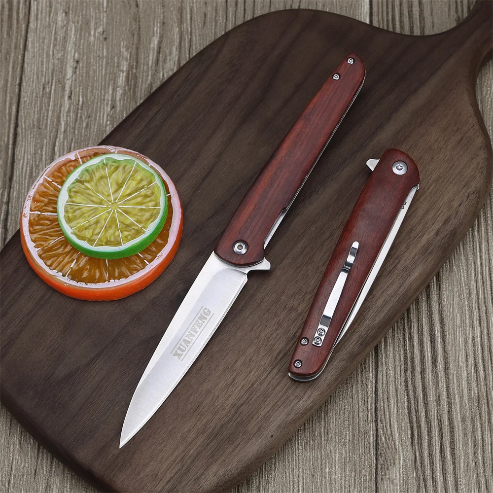 XUANFENG Japanese handmade folding knife wooden handle small folding knife D2 steel multifunctional fruit knife