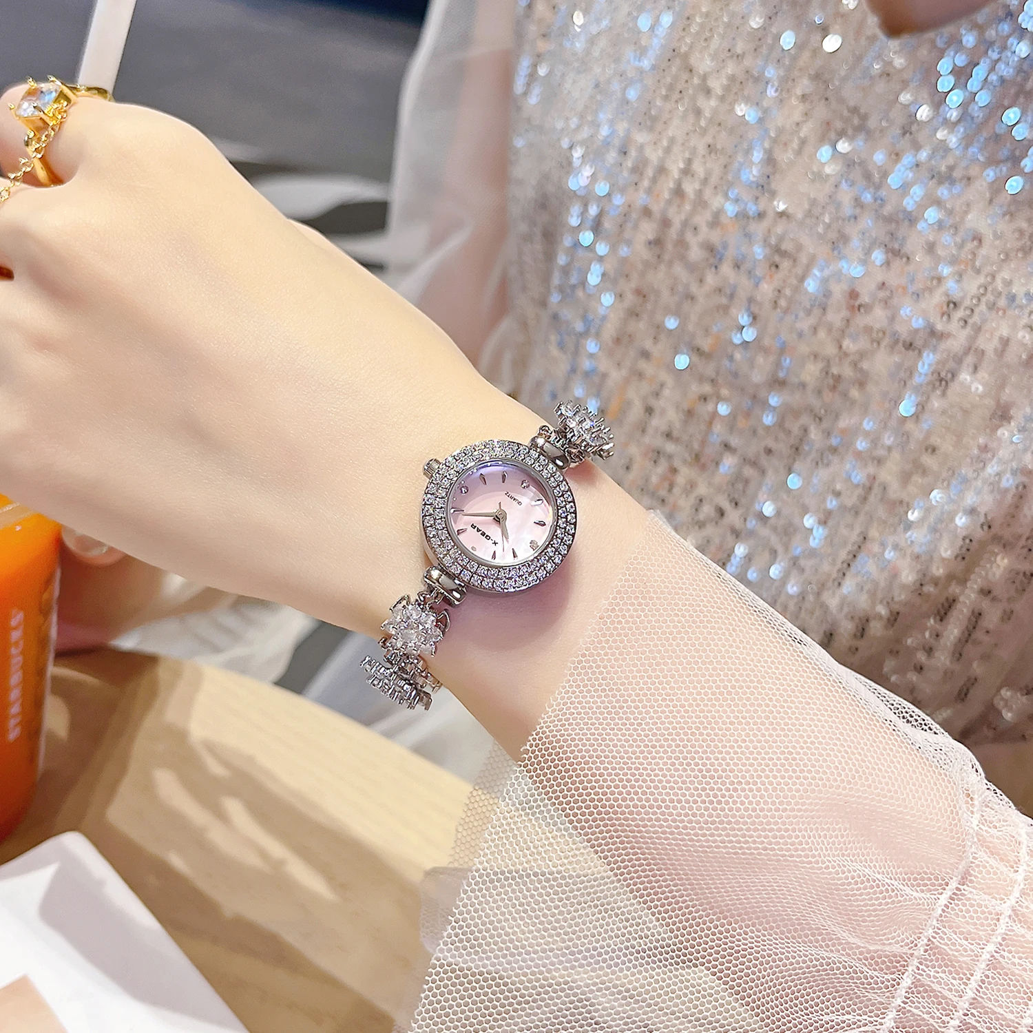 ساعة زهرة الزركون للفتيات - ساعة يد كوارتز ستانلس ستيل للطلاب، اختيار هدية مميز