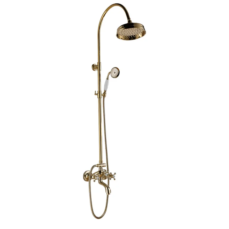 

French retro shower set Copper gold shower, double telephone hot and cold household shower set