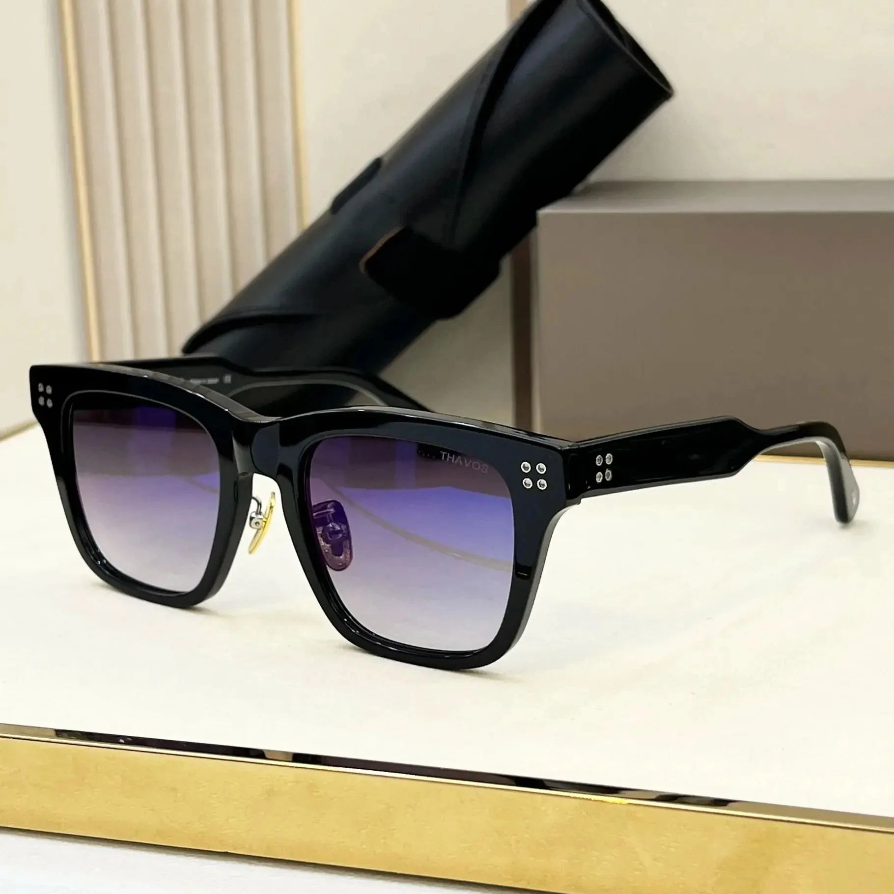 

Original Classic Black Square Acetate Frame Popular Men Eyewear UV400 Leisure Business Polarized THAVOS Women Unisex Sun Glasses