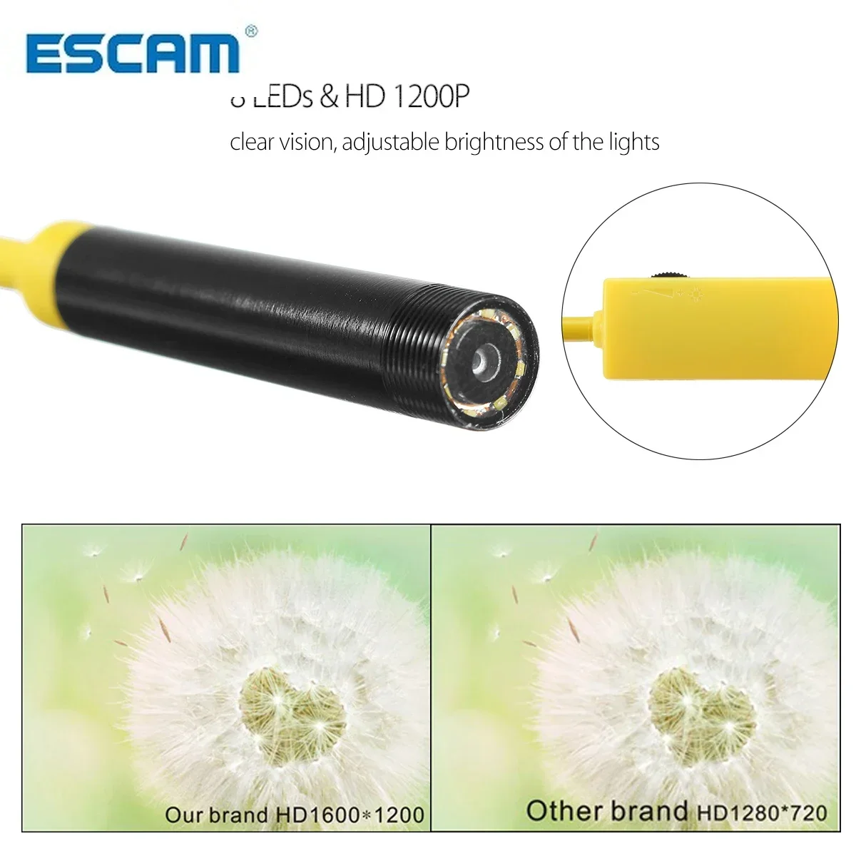 2/5/10M HD 1200P 8mm 8 LED 미니 방수 하드 케이블 검사 카메라 내시경 (아이폰, PC, iOS, WIFI 지원)