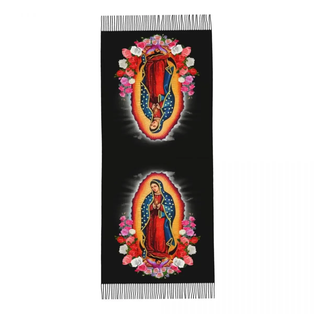 Custom Virgin Mary Of Guadalupe Tassel Scarf Women Soft Mexico Catholic Saint Shawls Wraps Ladies Winter Scarves