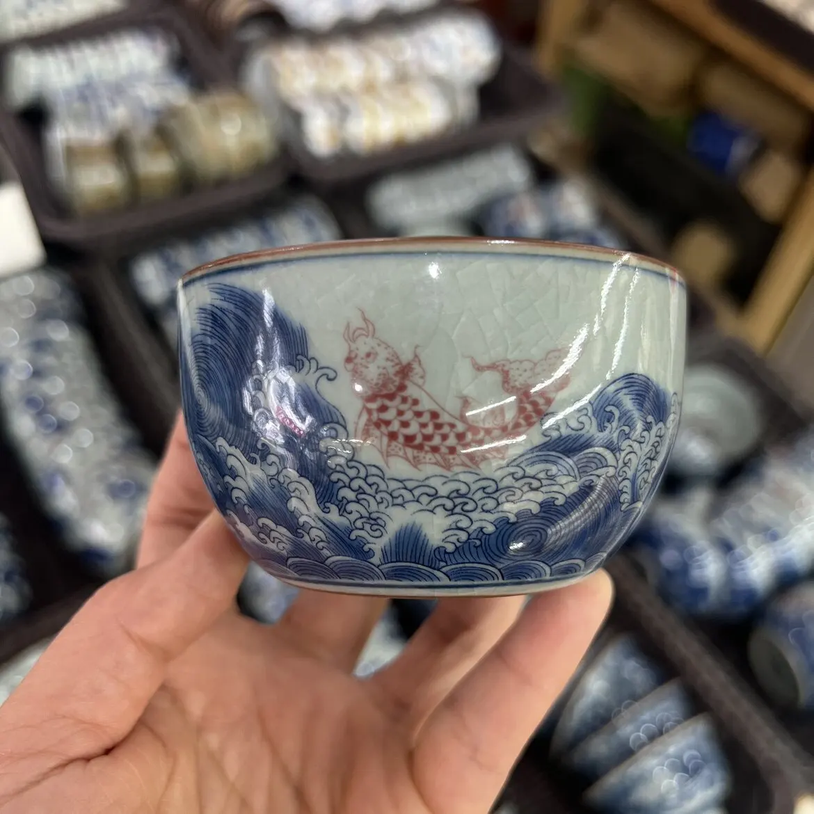 Jingdezhen Old Clay Ceramic Cup Koi Lucky Cup Single Cup Luohan Cup Large Capacity Tea Cup Tea Savoring Cup