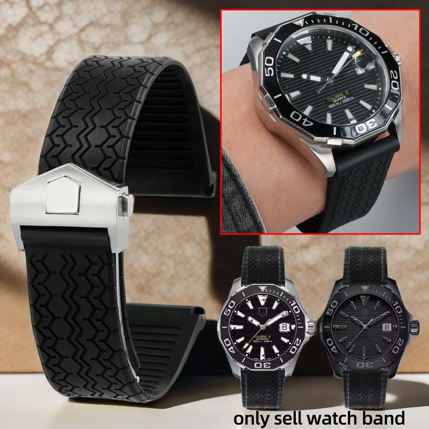22mm Rubber watchband For TAG strap CARRER F1 Heuer Silicone band butterfly buckle DRIVE TIMER Men Bracelet Replace Wristband