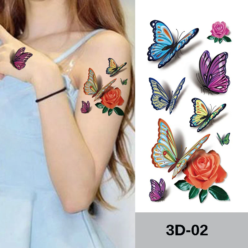 1Pc Waterproof Temporary Tattoo Sticker Flash Flower Rose Butterfly Body Art Arm Fake Women Lady Shoulder DIY Tattoos