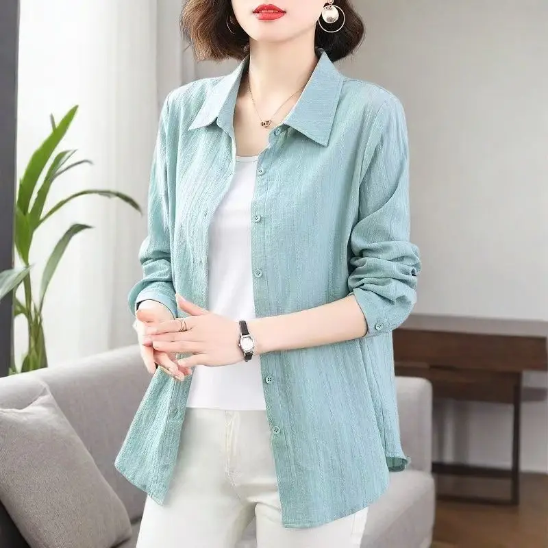 

Хлопковая рубашка, весенне-осенний новый стиль, женская свободная рубашка с лацканами, повседневный топ с длинными рукавами