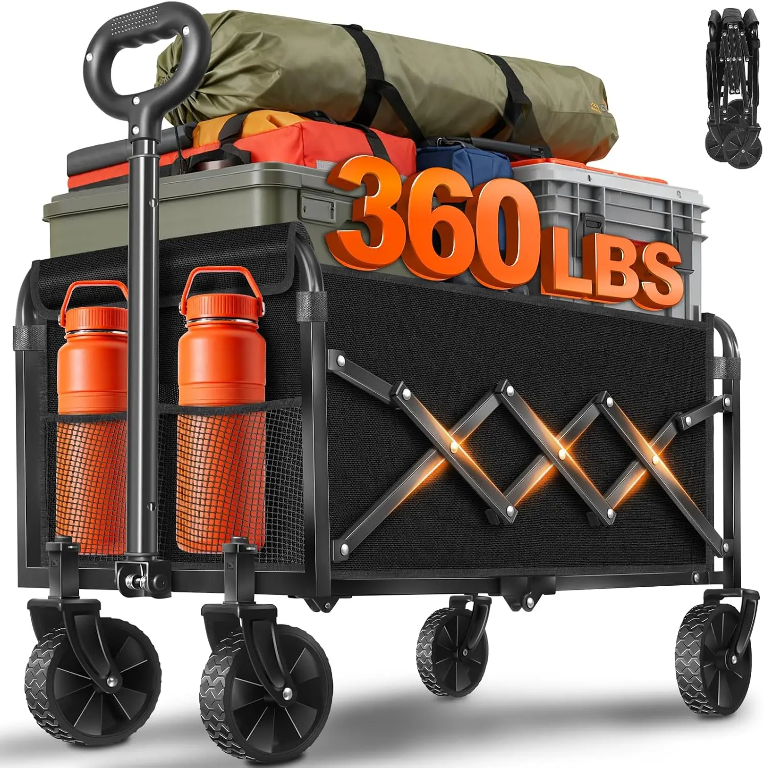 

Foldable Portable Wagon Cart with Wheels for Groceries, Camping, Beach - Heavy Duty Utility