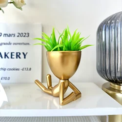 1Pc Cute Succulents Plants Artificial Plants with Human Shaped Plastic Pots, Fake Plants for Shelves, Bathroom and Office Decor