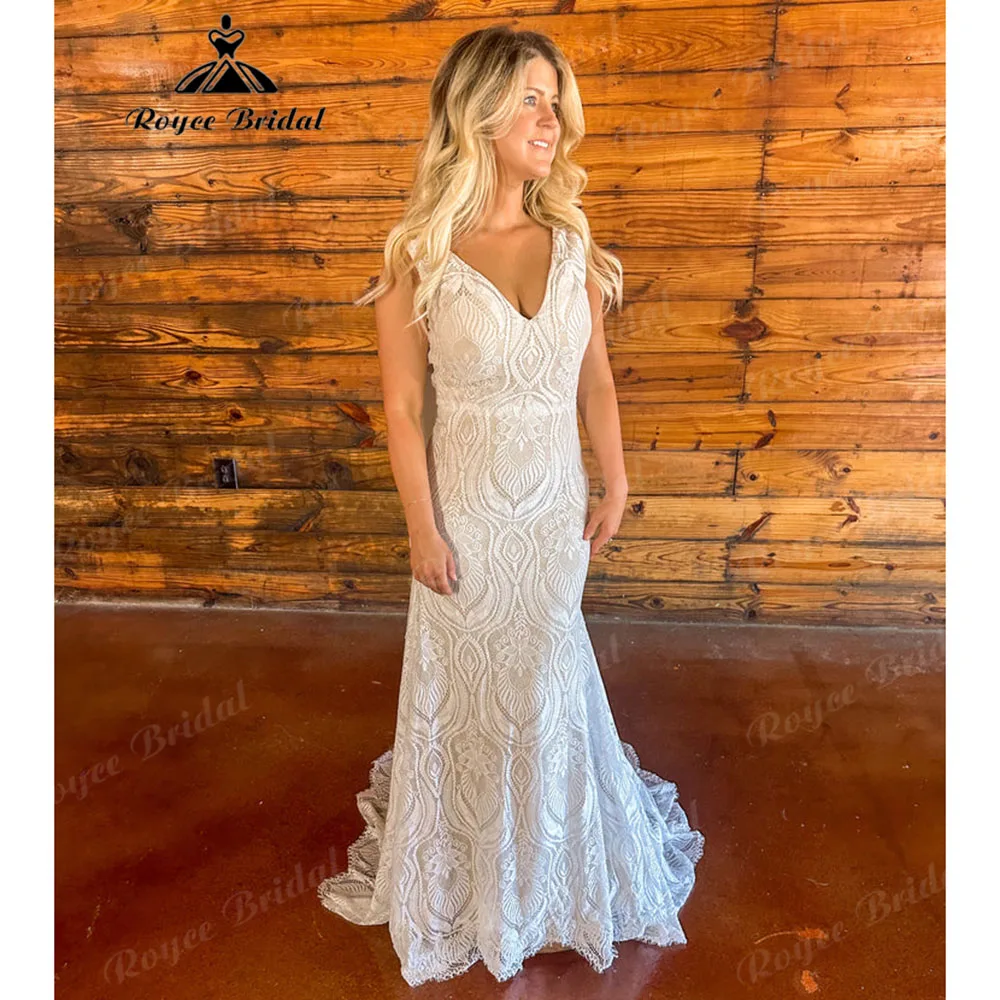 Plunging Mermaid Boho Lace V Neck Backless Tassel Wedding Dress for Women 2025 Customized Bridal Gown vestido noiva sereia