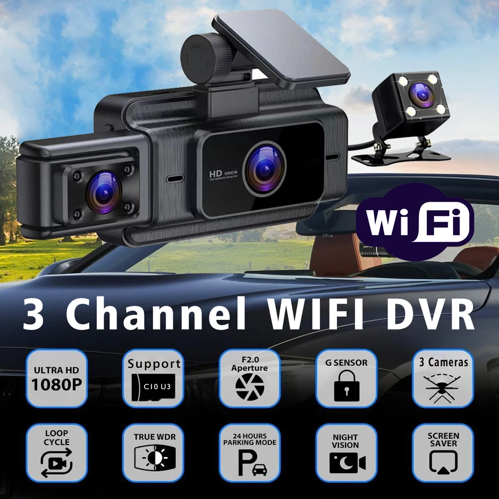 Wifi 3 Channel Dash Cam Cabin Len Car Dvr HD1080P Interior Camera Vehicle Recorder Video Registrator Dashcam Camcorder Black Box