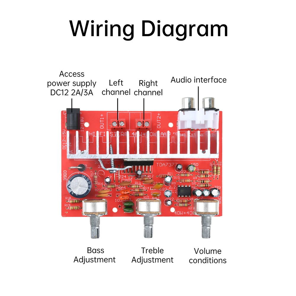 

TDA7265/TDA7377 Dual Channel Digital Power Audio Stereo Amplifier Board DC 12V 40Wx2 with Volume Adjustment Amplifier Board