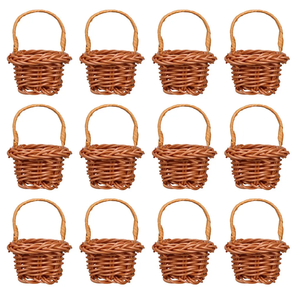 

12Pcs Mini Flower Basket Small Handcrafted Woven Basket for Electronic Dollhouse Decor Miniature Interior Decoration