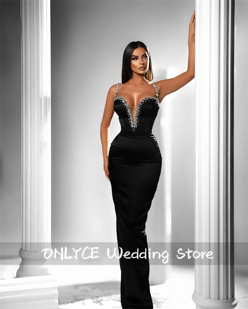 

Elegant Black Sweetheart Long Prom Dresses For Black Girls Bead Diamonds Birthday Luxury Dress See-Thru Party Gown Customized