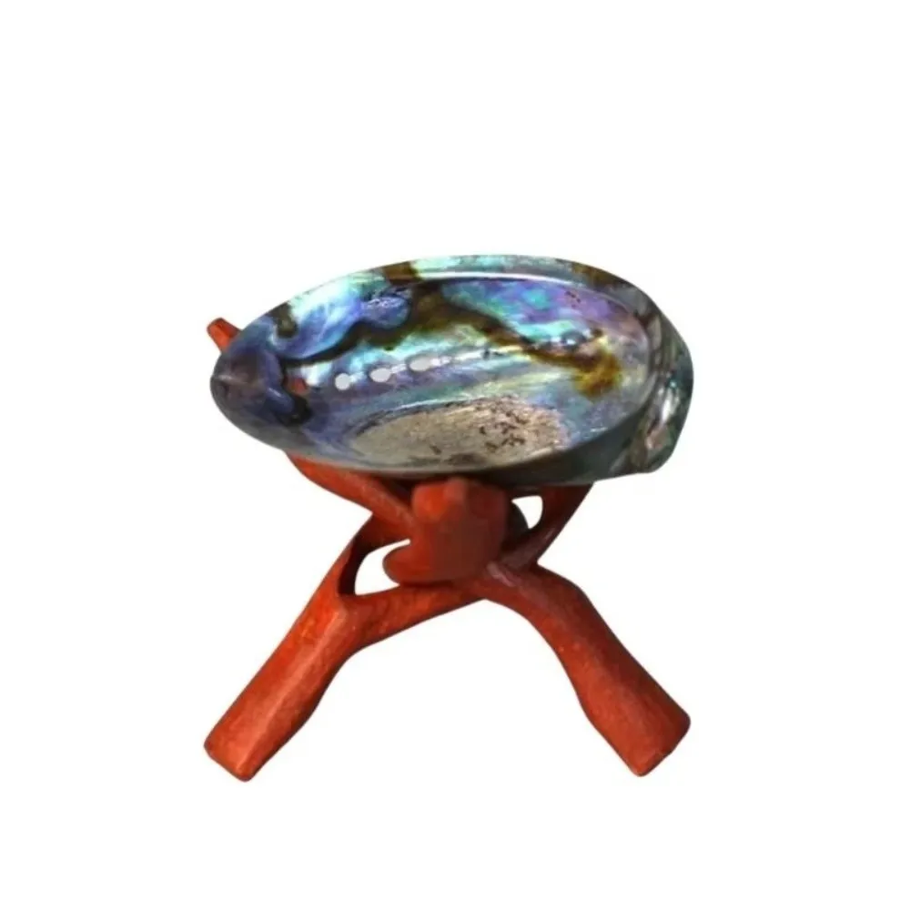 Vintage Wooden Display Stand Handmade Decorative Ornament Abalone Shell Holder Multipurpose Tripod Stand Home Decor