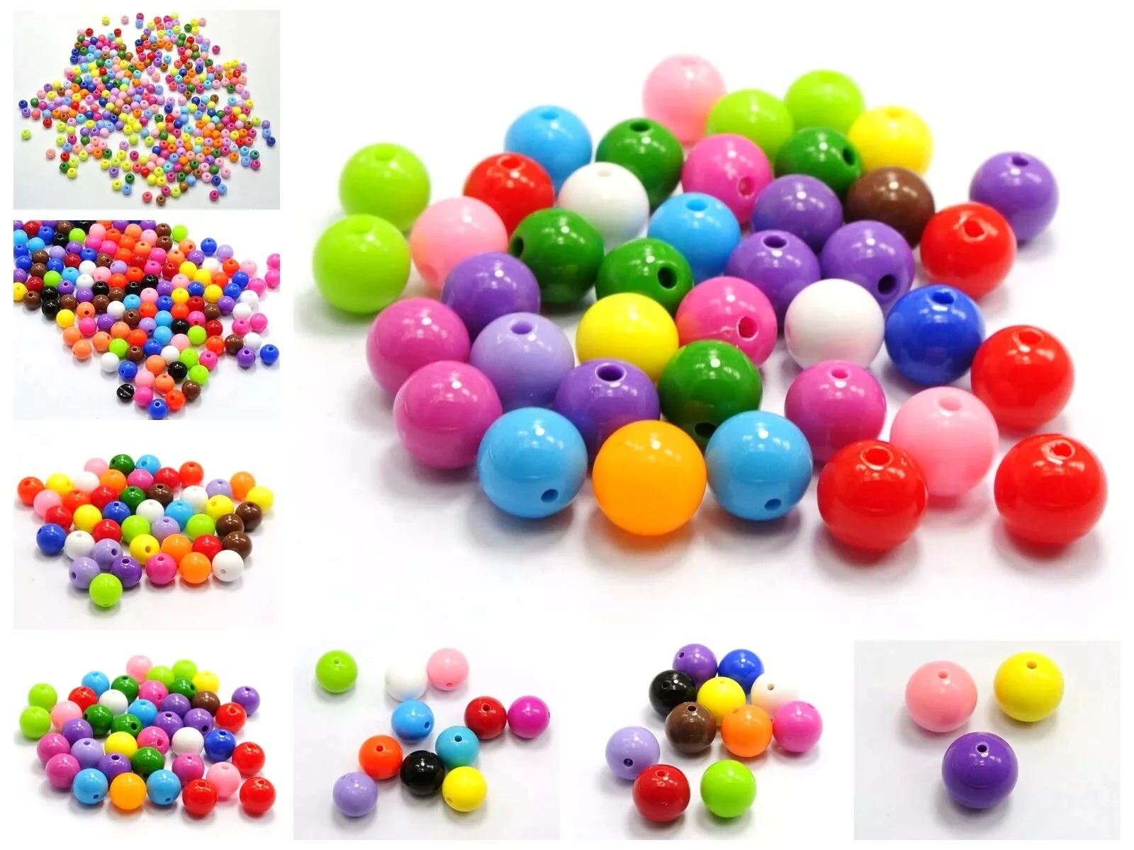 Craft DIY Mixed Bubblegum Gumball Color Acrylic Round Beads Smooth Ball 4mm-20mm