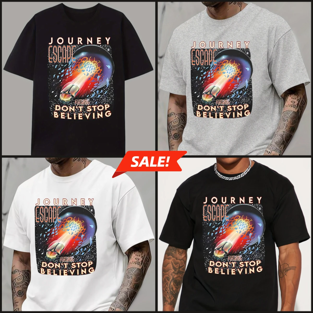 

Journey Escape Graphic T-Shirt for Men - "Don't Stop Believing" Inspirational Design, Casual Summer Short Sleeve Crewneck Tee