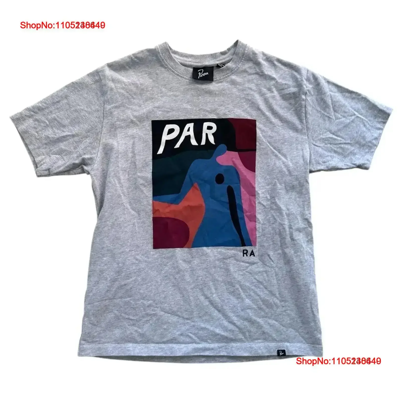 Parra Ghost Caves camiseta 'gris jaspeado tamaño pequeño se adapta a M L vintage lavado elegante estirado gráfico homme transpirable Casual