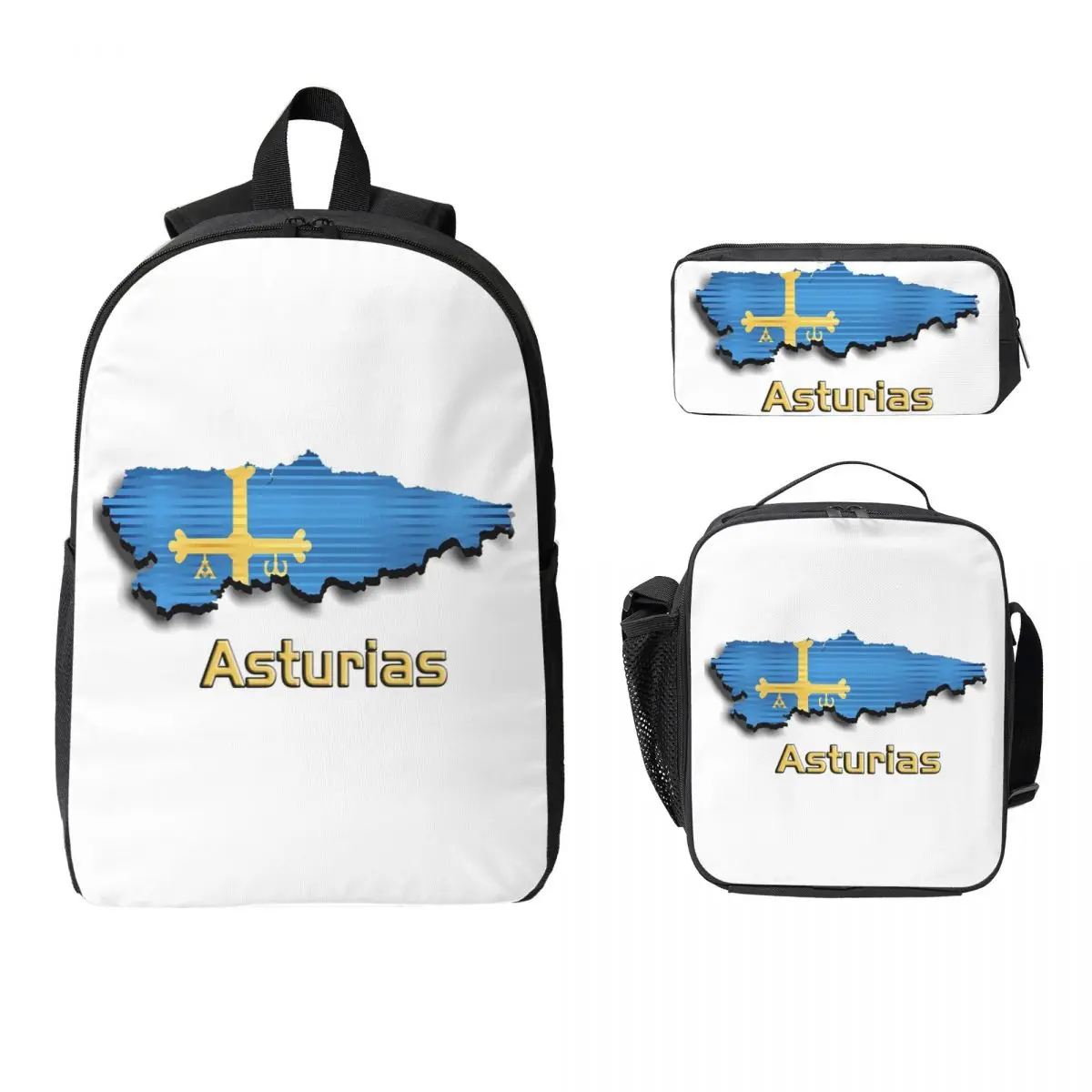 

Asturias Flag Backpack Student BookBag School Bag Computer Shoulder Bags 3ps Insulated Lunch Bag Pencil Case