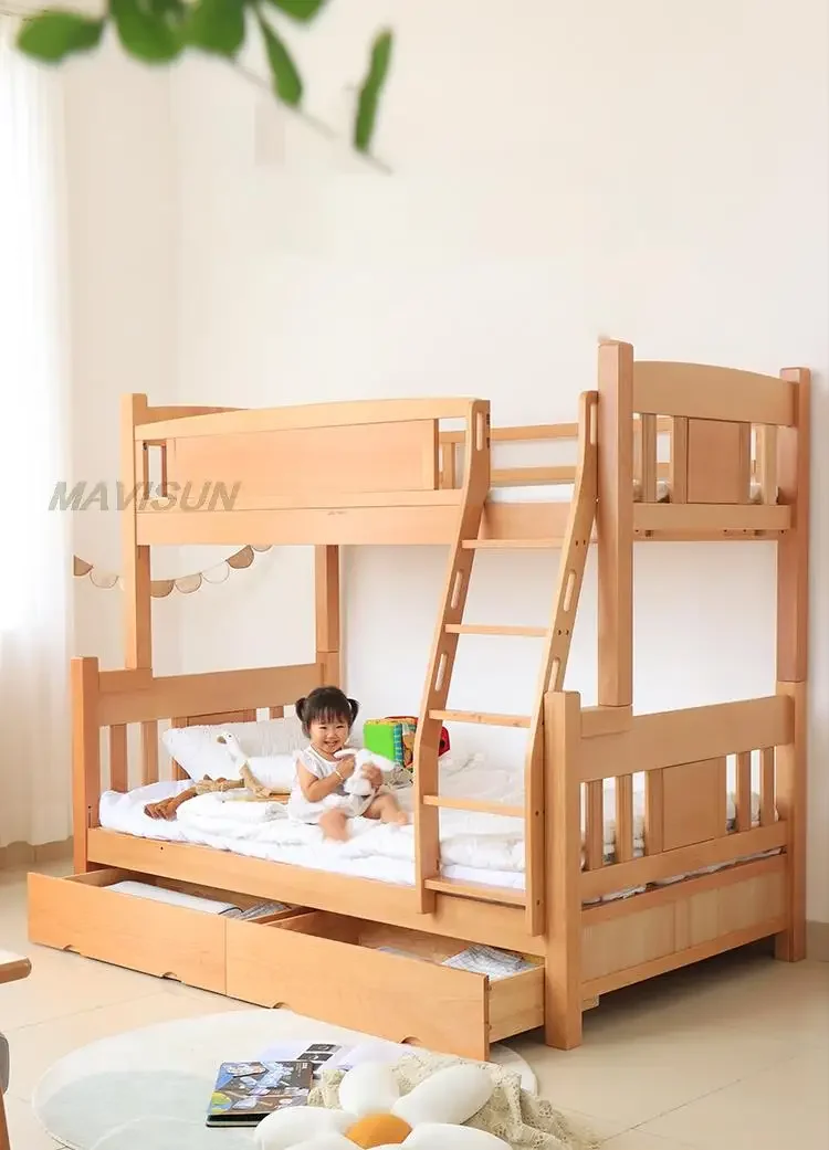 bed Natural Style room Furniture Bunk  For Children With Split Storage And Space Saving Small Apartment Two-Story