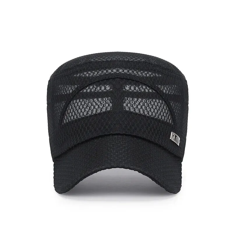New Iron Label Full Net Breathable Flat Cap For Men Casual