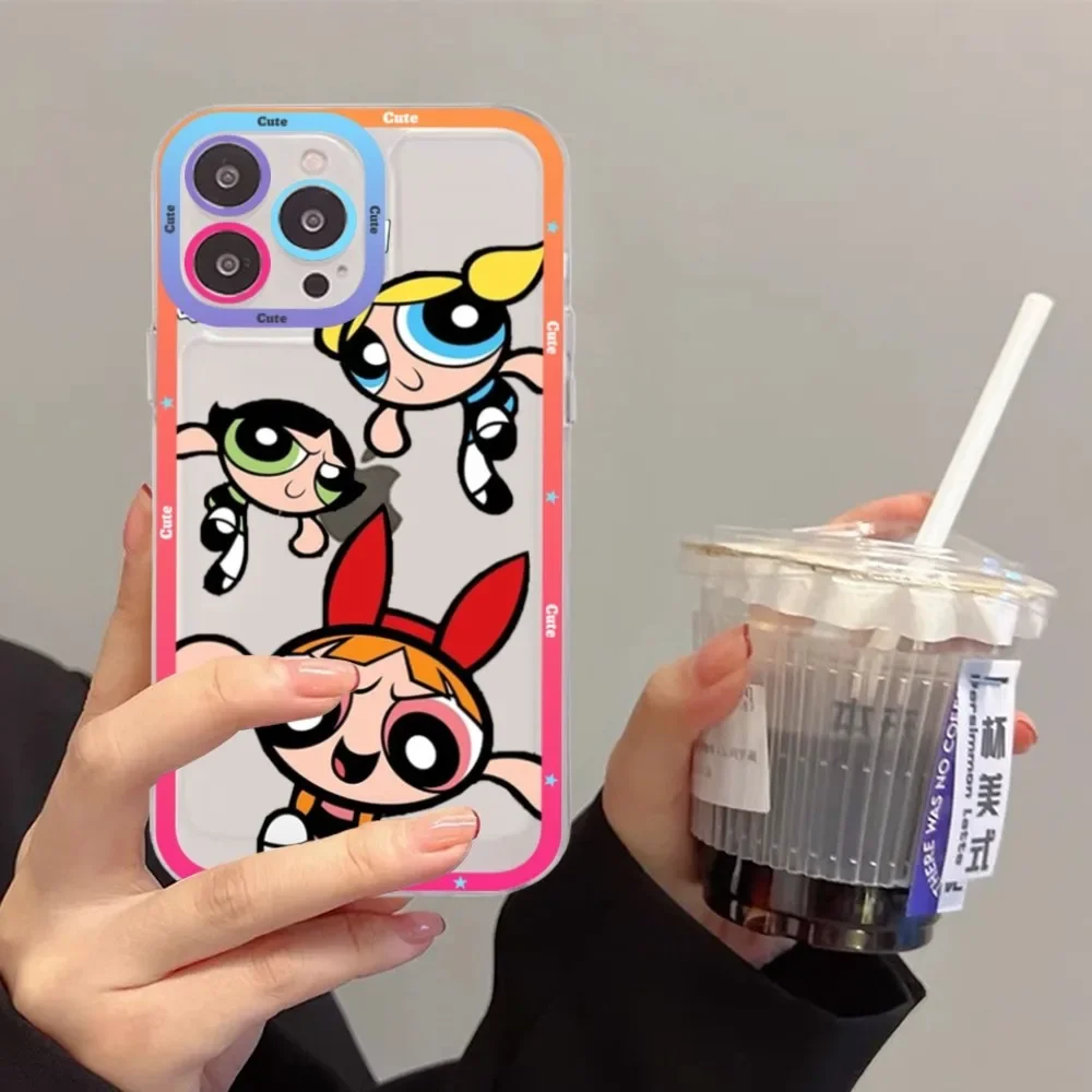 Cute-P-Powerpuffes-G-Girls Phone Case For IPhone 16 15 13 14 Pro Max XS XR 12 11 Pro 13 Soft Clear Back Cover