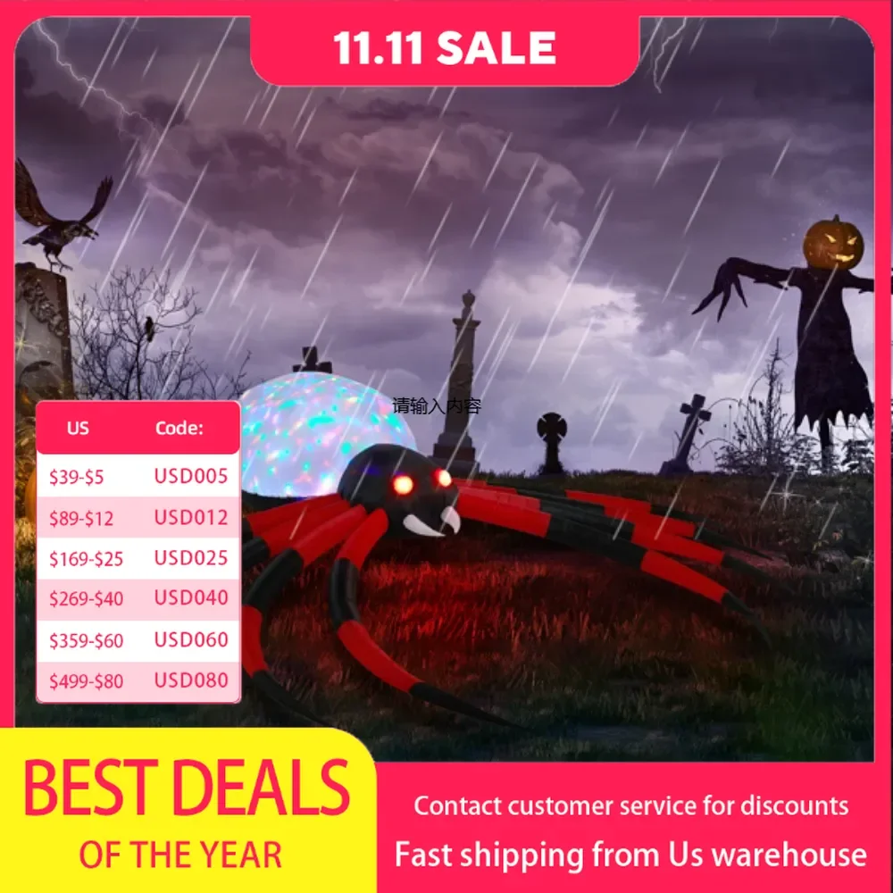 

11.8 FT Halloween Inflatables Crawling Spider Outdoor Decorations with Rotating LED Lights, Scary Giant Blow up Decorations