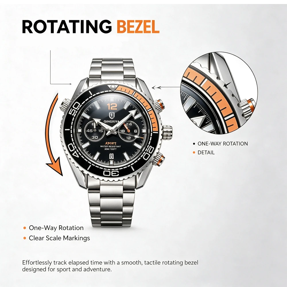 QINGXIYA Marken-Luxus-Herrenarmbanduhr Sport-Chronograph Wasserdicht Leuchtend Datumsanzeige Uhren für Herren Casual Quarz Herrenuhr Reloj – Detail 4