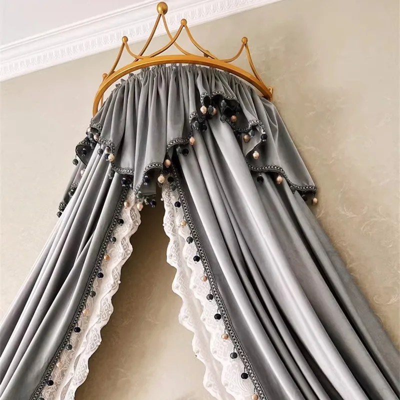 Dark Windbed Mantle Black Velvet Bedside Curtains for Living Room Medieval Lace Medieval Gothic European Charm Frame Luxury