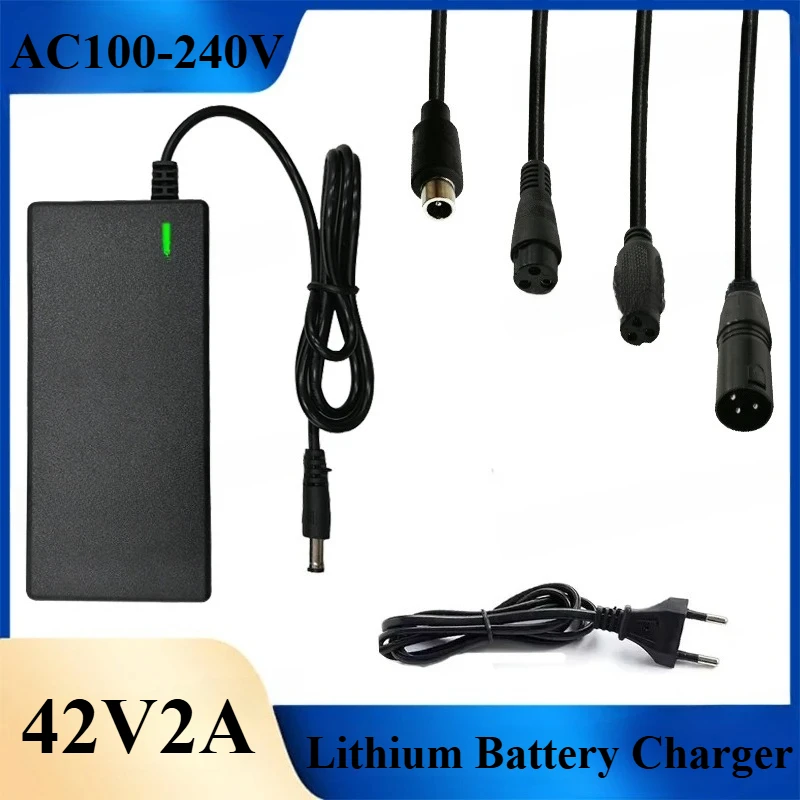 42V 2A Lithium Battery Charger 42V 2A DC Power Charger AC110-240V Replaceable 5 Plugs Power Adapter EU US Plug Battery Charger