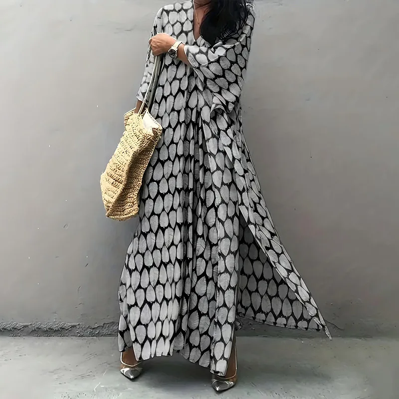 Women's Boho Dress Spring Summer Fashion Leaf Printed Beach Shirt Beach Vacation Robe Bat Sleeve Bikini Loose Dresses For Women