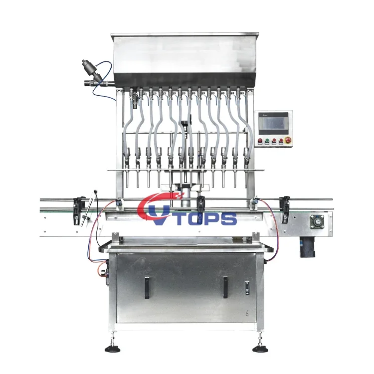 Multi Heads 12 Nozzles Liquid Filling Machine / Vtops Automatic Overflow Liquid Bottle Filler for Beverage