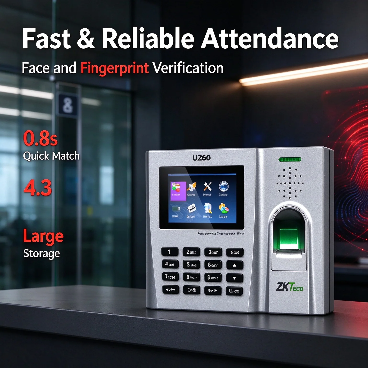 ZKTeco U260 Fingerprint Time Attendance Machine 3200 Finger 80000 Records 0.8s Fast Recognition For Office Factory