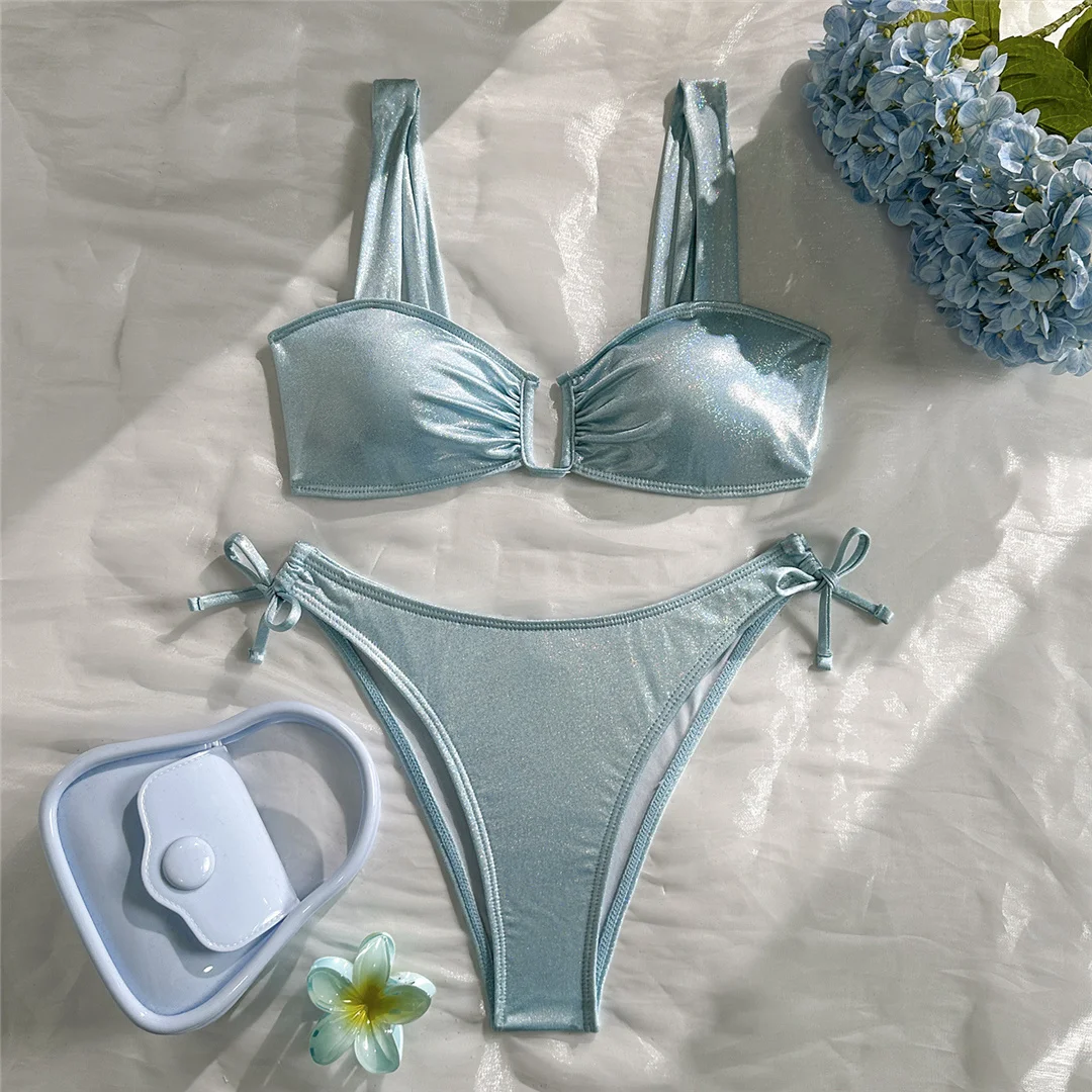 U-förmiger glitzernder, glänzender Bikini, zweiteiliger Damen-Bikini, Damen-Badeanzug, brasilianischer Badeanzug, Bather V7564 – Detail 14