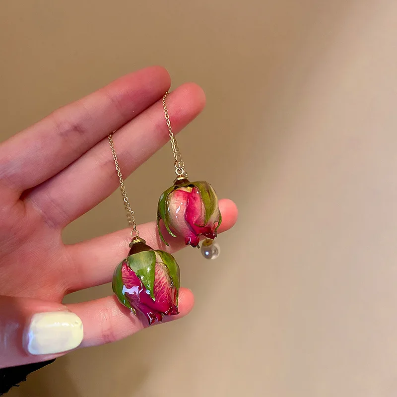 Eternal Flower Imitation Pearl Rhinestones Fringe Dangle Earrings Women Romantic Fashion Sweet Temperament  Fashion Jewelry K-