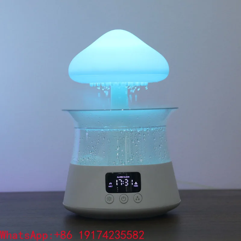 Meditation Alarm Clock Magic Raindrop Sound Night Light Scent Oil Diffuser Mushroom Water Drip Rain Device And Humidifier