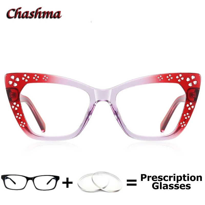Women Prescription Lenses Optical Myopia Glasses Red Cat Eye Transparent Computer Working Progressive Eyewear Light Frame Teens